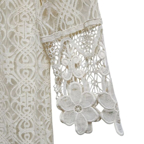 J Glee Dress Sz S Cream Floral Crochet Lace Overlay 3/4 Slv Lined Cottage Fairy - Picture 8 of 15